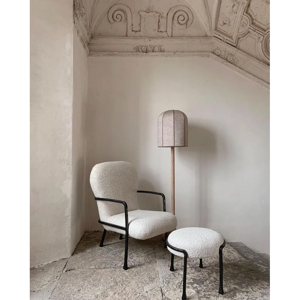 Carved Oak Linen Shade Floor Lamp | Minimalist Ul-listed Led Ready Modern Lighting