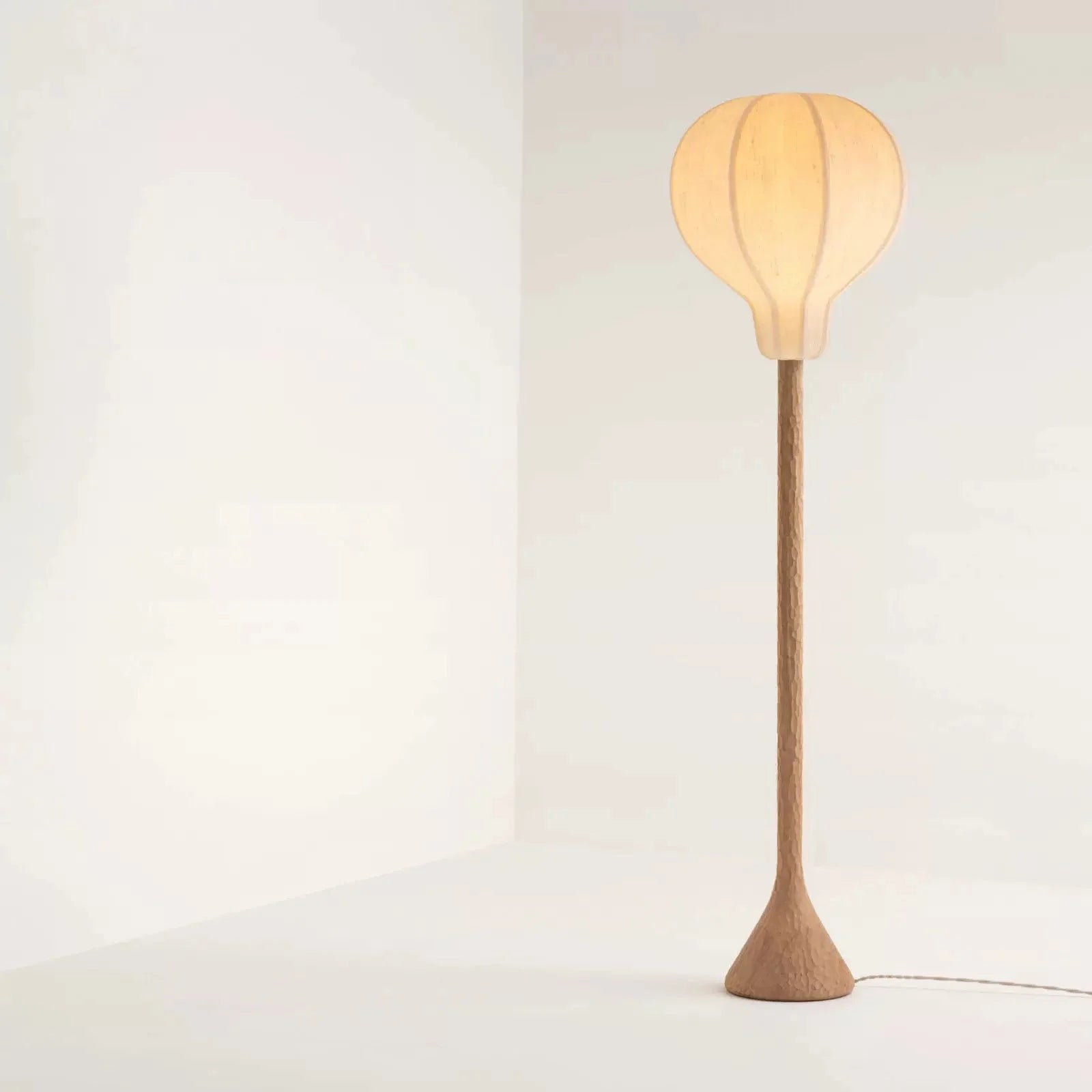Carved Oak Linen Shade Floor Lamp | Minimalist Ul-listed Led Ready Modern Lighting