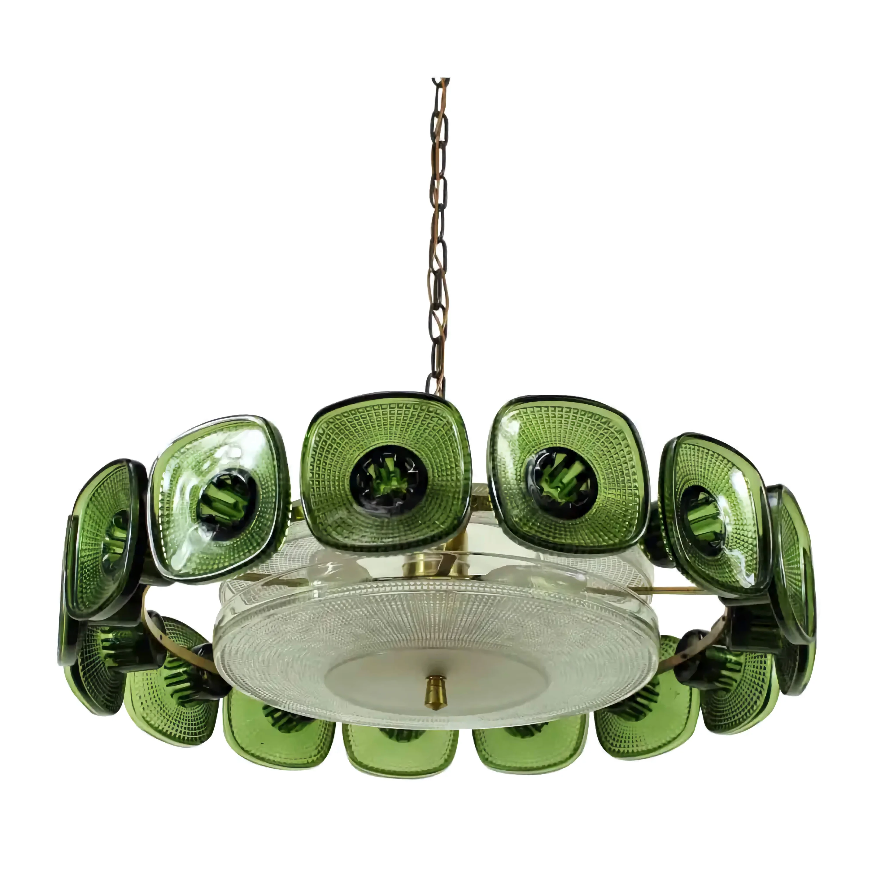 Olive Green Glass Chandelier | Vintage Inspired Italian Light Fixture | Mid Century Crystal Pendant for Dining Room