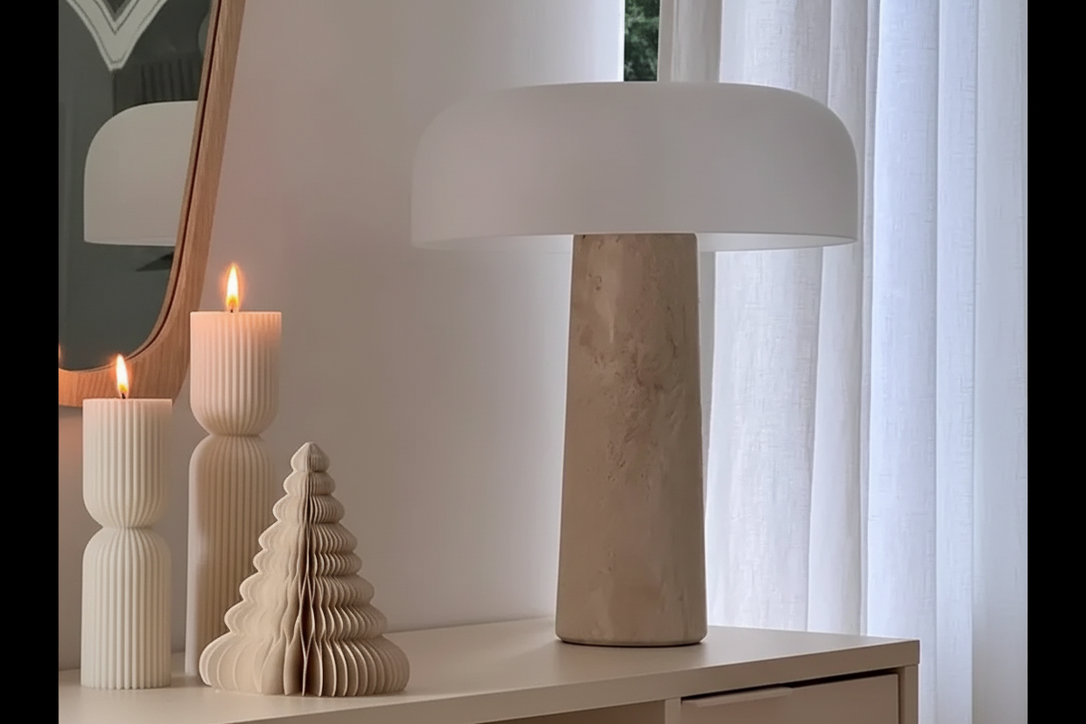 Travertine Table Lamp 39cm | Solid Stone & Frosted Dome Warm Glow Bedside Console Office Casalolalights Luxury Lamps