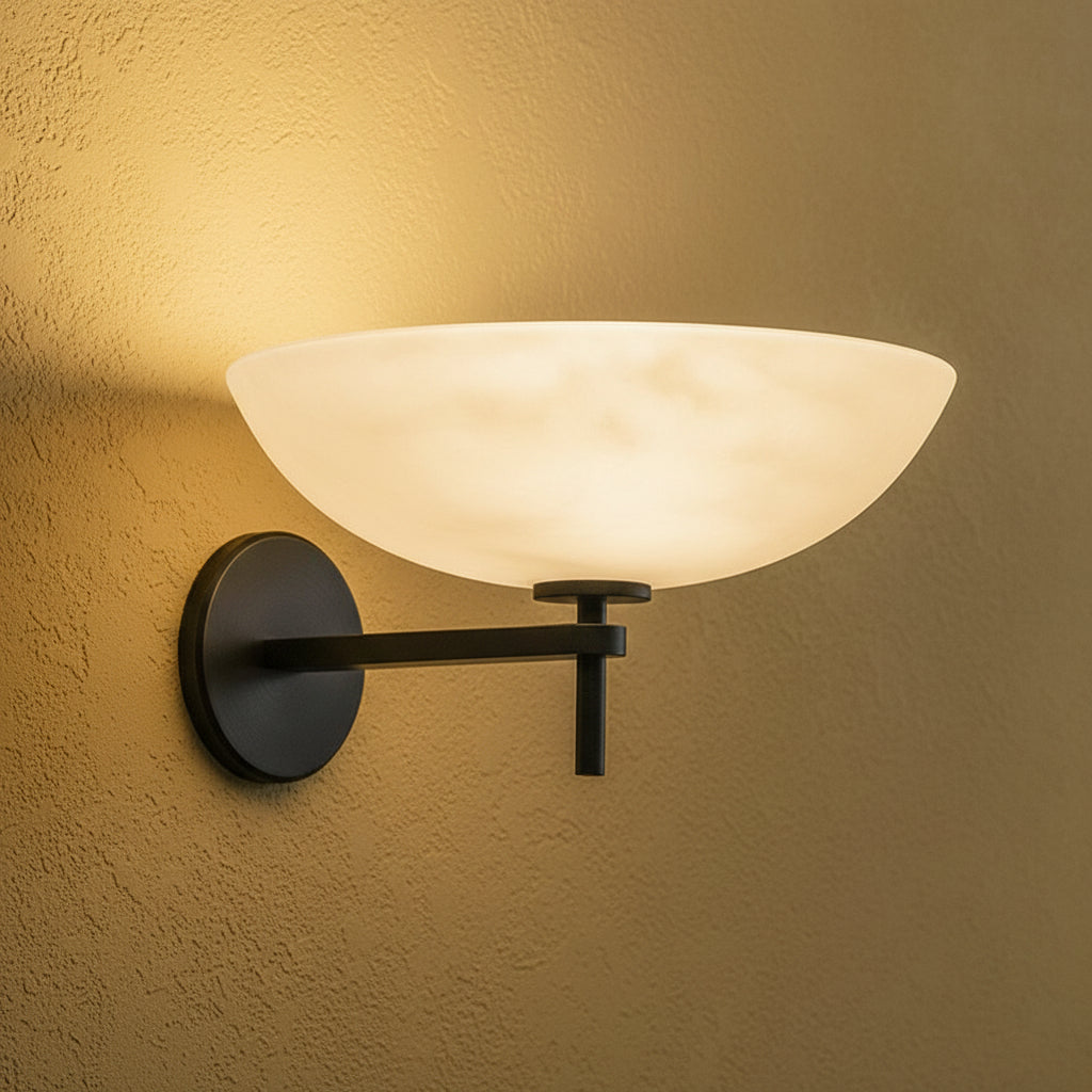 Opal Glass Bowl Wall Sconce – 30 Cm Brass Copper G4 Light for Bedroom Living Room or Vanity