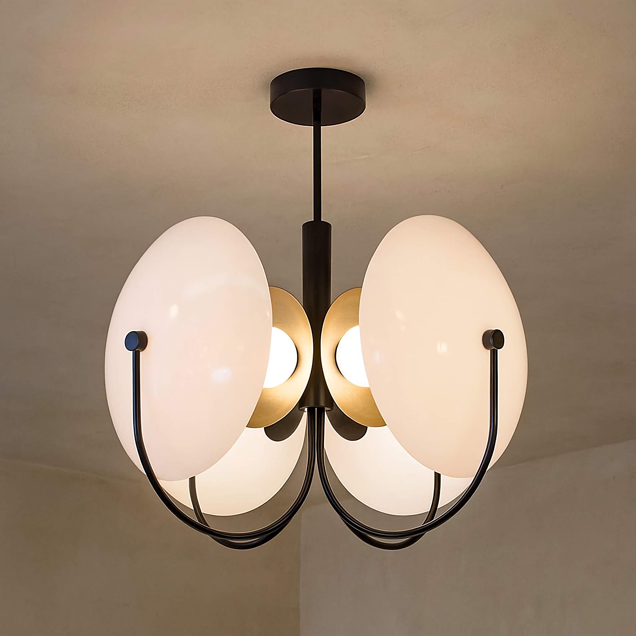 Opaline Disc Chandelier | Black & Gold Pendant with Sculptural Arms | Modern Statement Light for Dining or Living Room