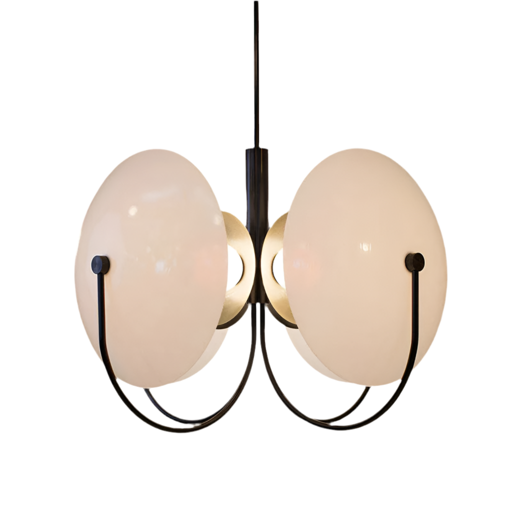 Opaline Disc Chandelier | Black & Gold Pendant with Sculptural Arms | Modern Statement Light for Dining or Living Room