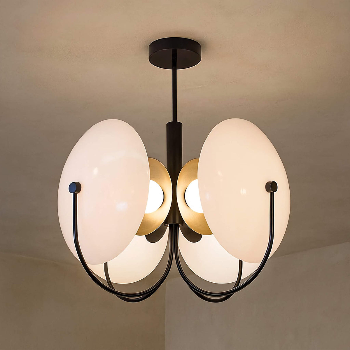 Opal Glass Orbit Light for Dining Room | Semi-flush or Pendant Black Gold Mid-century Modern Casalolalights Luxury