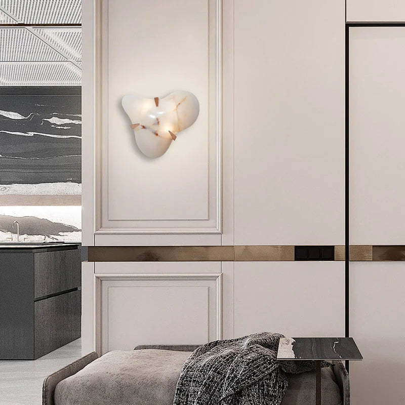 Hand Carved Alabaster Wall Sconce | Sculptural Modern Lighting Fixture