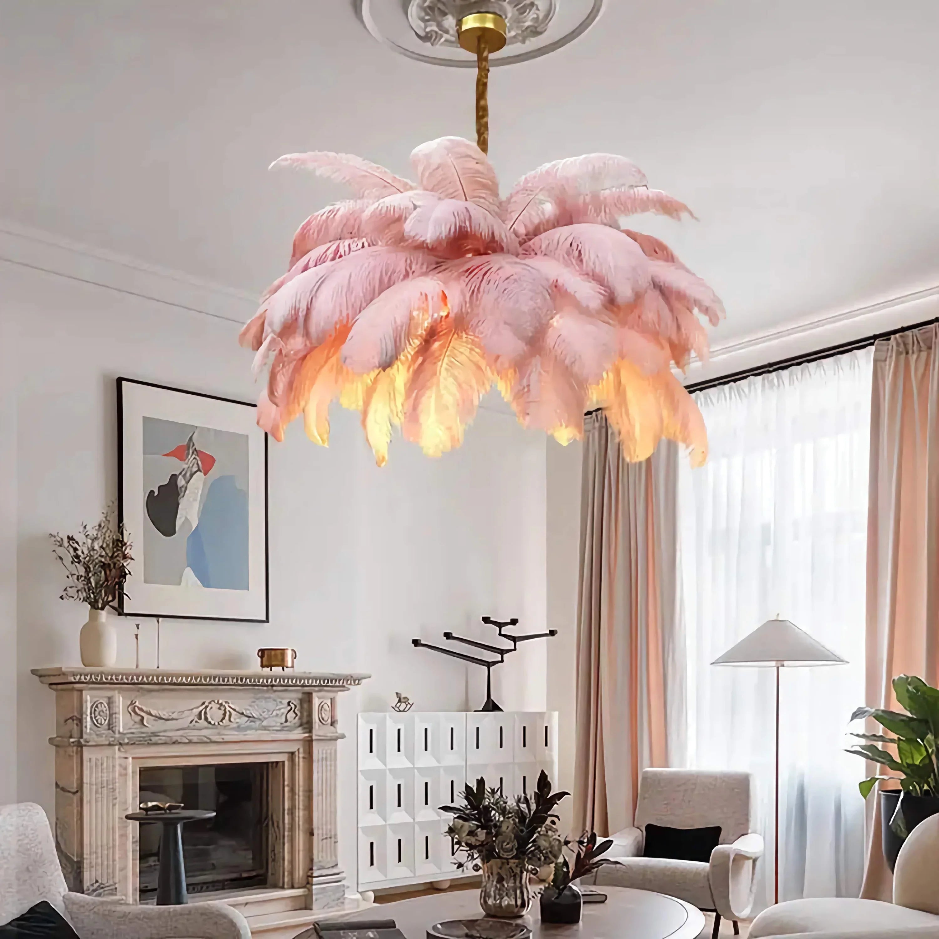 Ostrich Feather Chandelier 100-120cm | Hollywood Regency Gold Statement Light Dining Room & Entryway Casalolalights