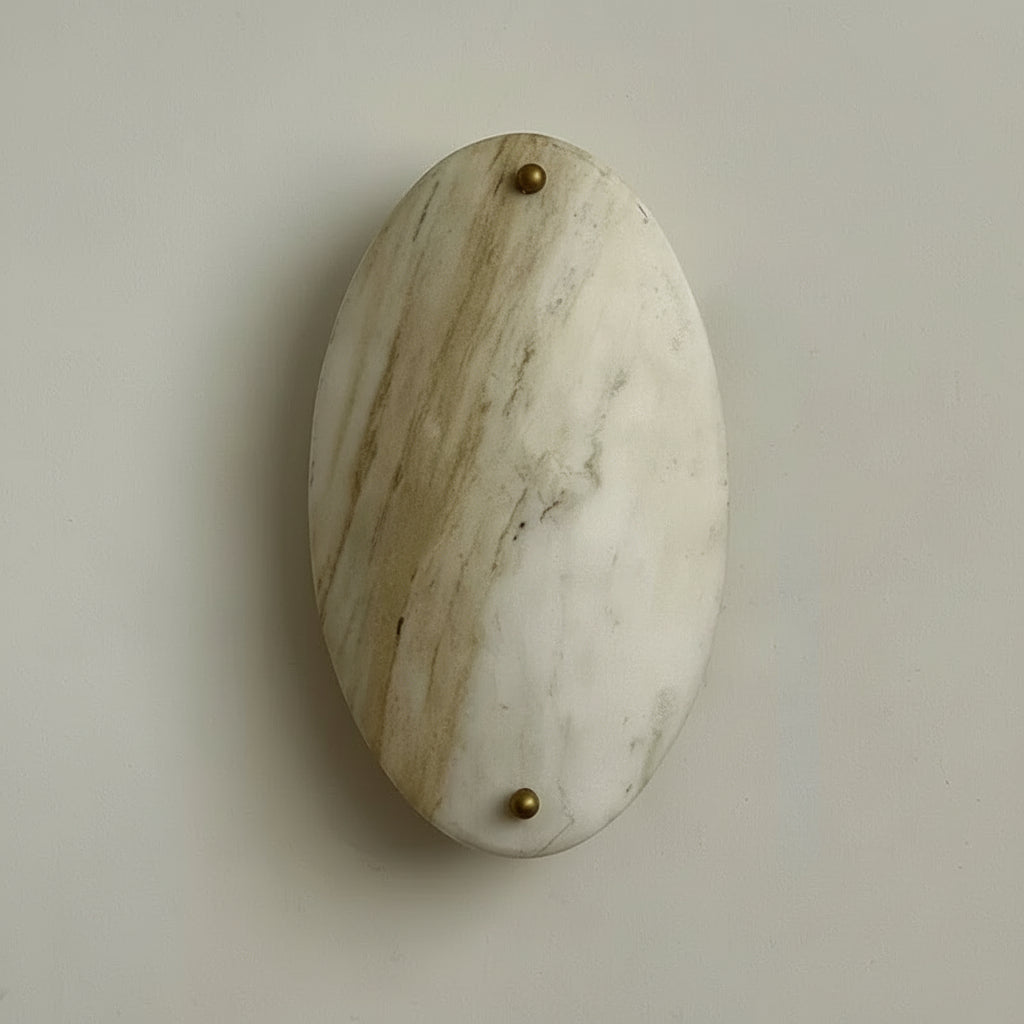 Oval Marble Wall Sconce – Natural Stone & Brass Light with Warm Led for Bedroom or Hallway