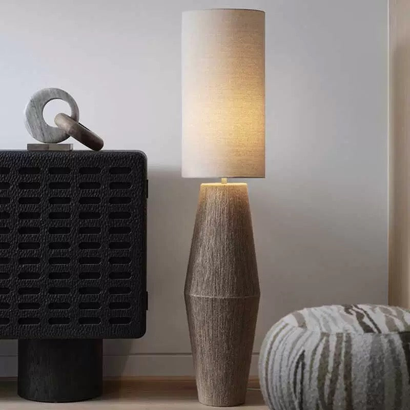 Hand-wrapped Hemp Rope Floor Lamp | Organic Wabi-sabi Linen Shade | 150cm Textured Artisan Lighting | Casalola Lights