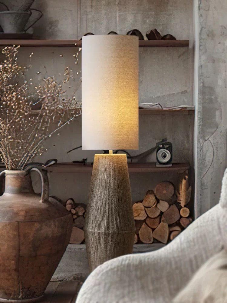 Hand-wrapped Hemp Rope Floor Lamp | Organic Wabi-sabi Linen Shade | 150cm Textured Artisan Lighting | Casalola Lights