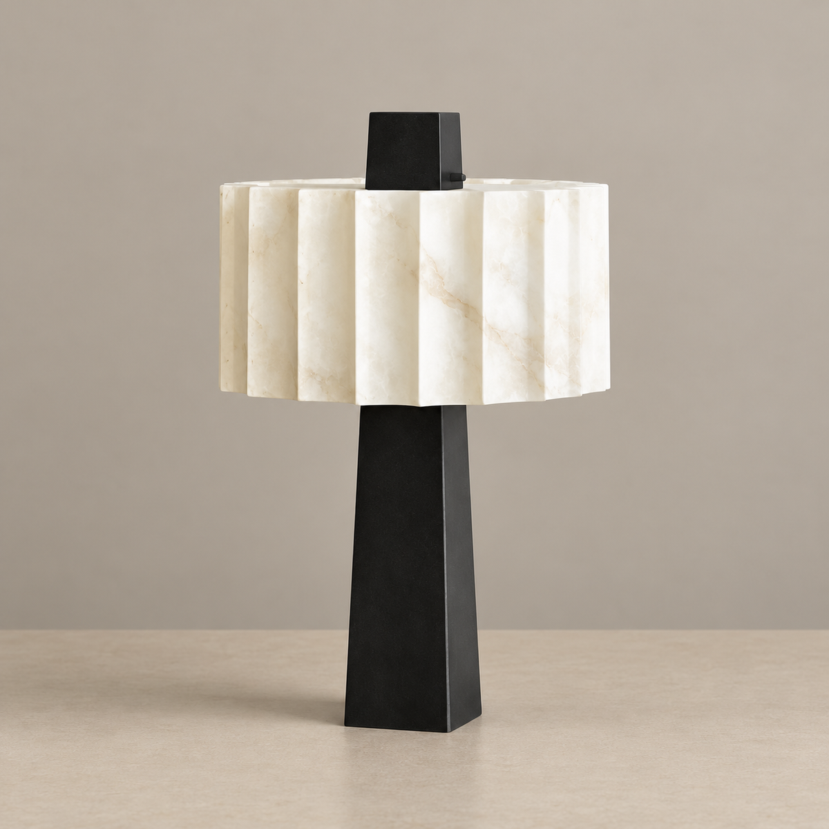 Pantheon alabaster table lamp switched off on a beige background