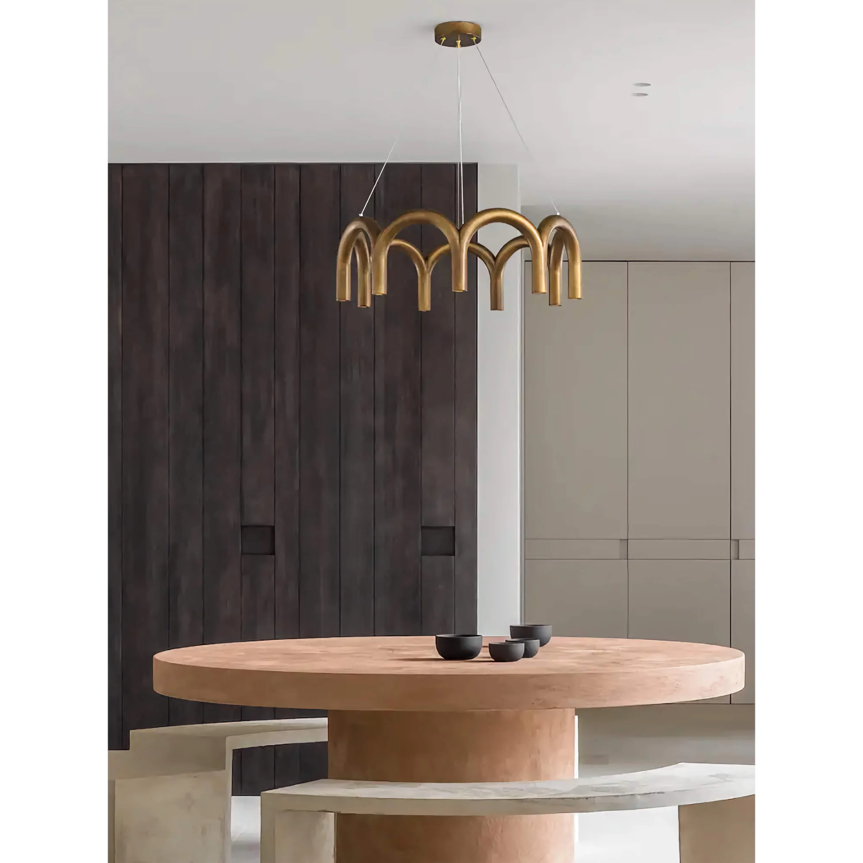 Patinated Brass Arch Chandelier | Modern Sculptural Downlight