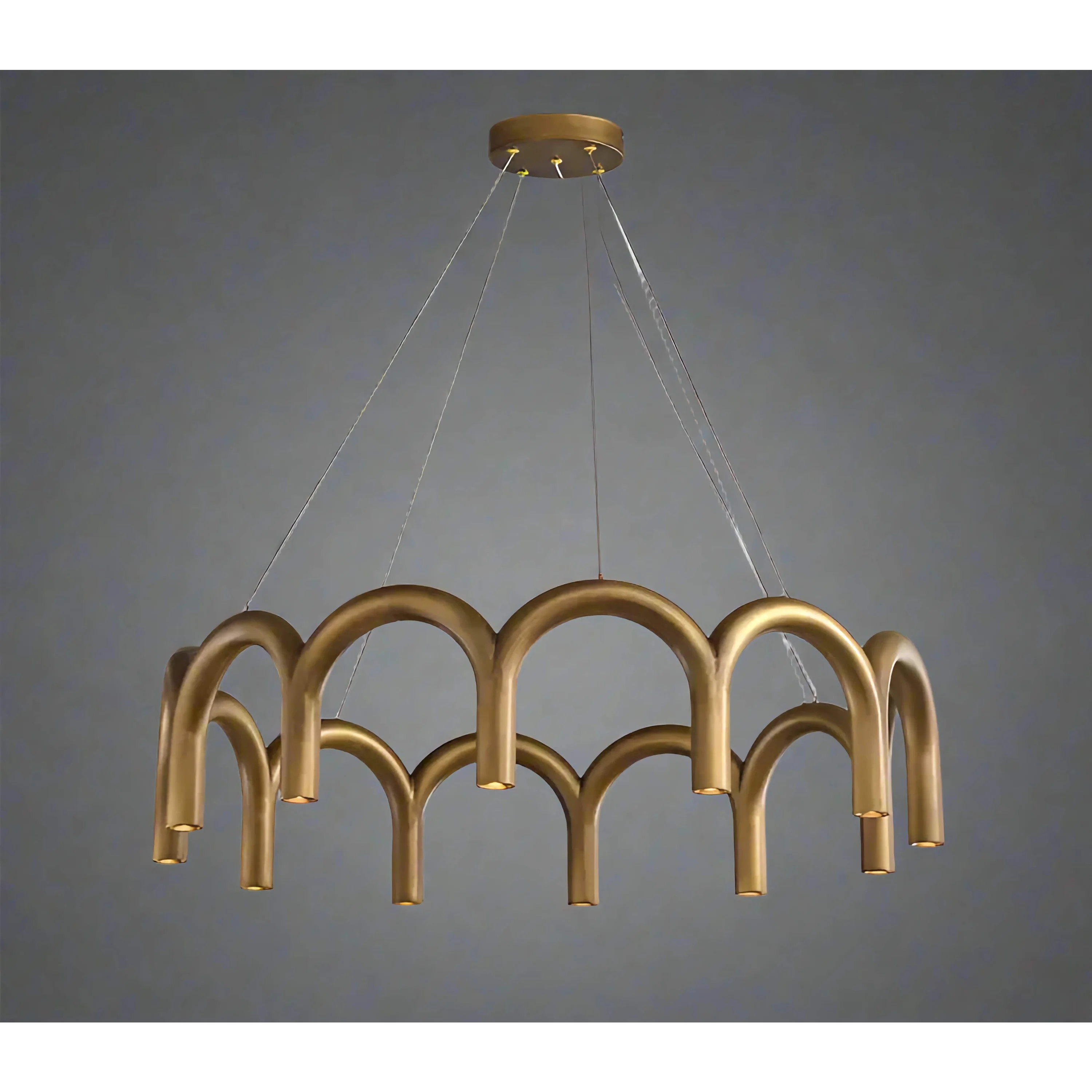 Patinated Brass Arch Chandelier | Modern Sculptural Downlight