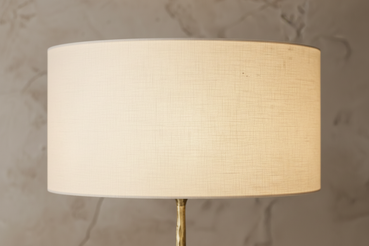Patinated brass floor lamp in a library