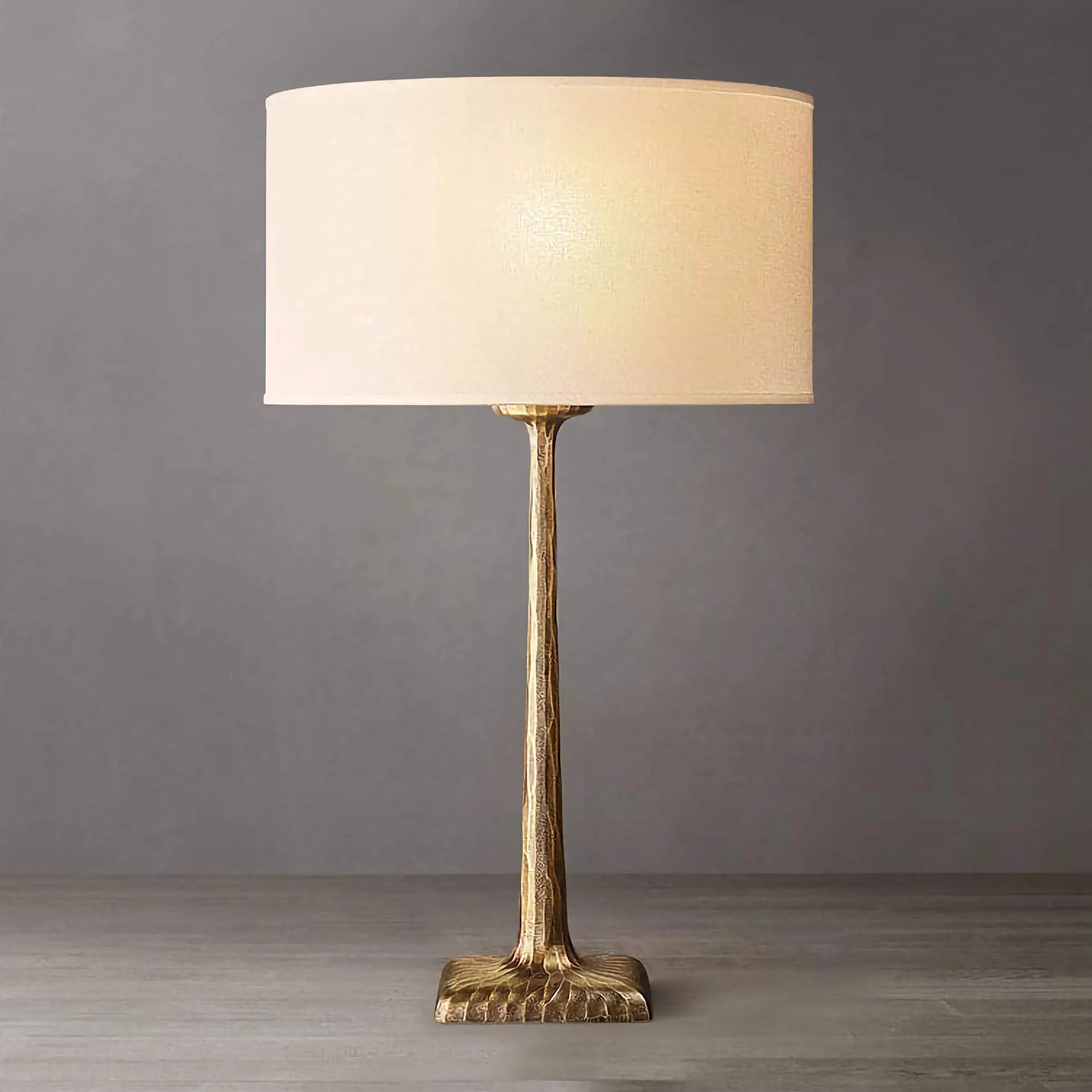 Patinated Brass Table Lamp | Belgian Linen Designer Lighting