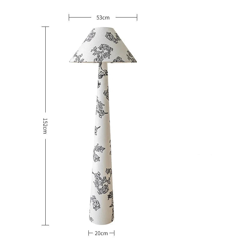 Living Room Floral Cone Floor Lamp in Hand Painted White Ceramic – Scandi Japandi Statement Accent Lighting Soft Glow