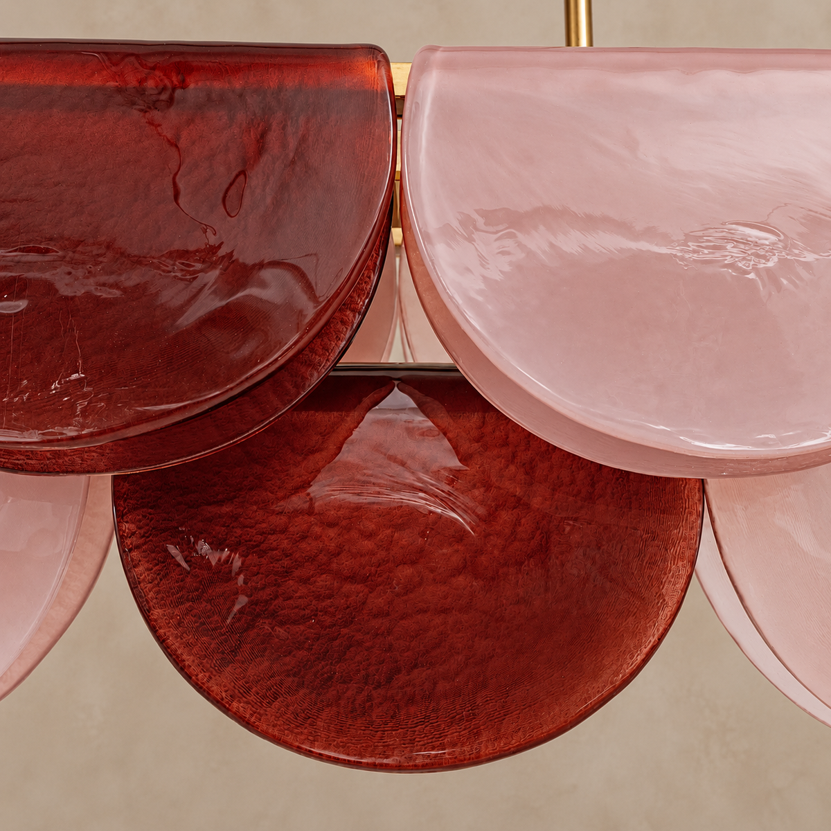 Burgundy Glass Petal Linear Chandelier | Integrated Led Bar no Bulbs in View Two Lengths Brass Casalola Lights Luxury