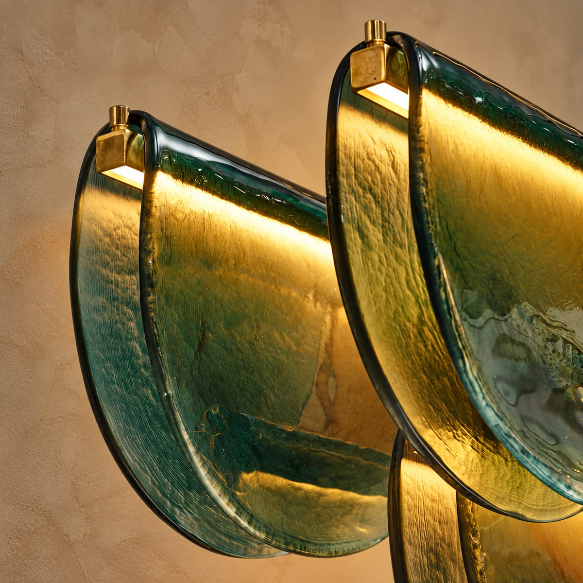 Olive Glass Petal Linear Chandelier Brass | Integrated Led Kitchen Island Adjustable Rod Drop Casalola Lights Luxury