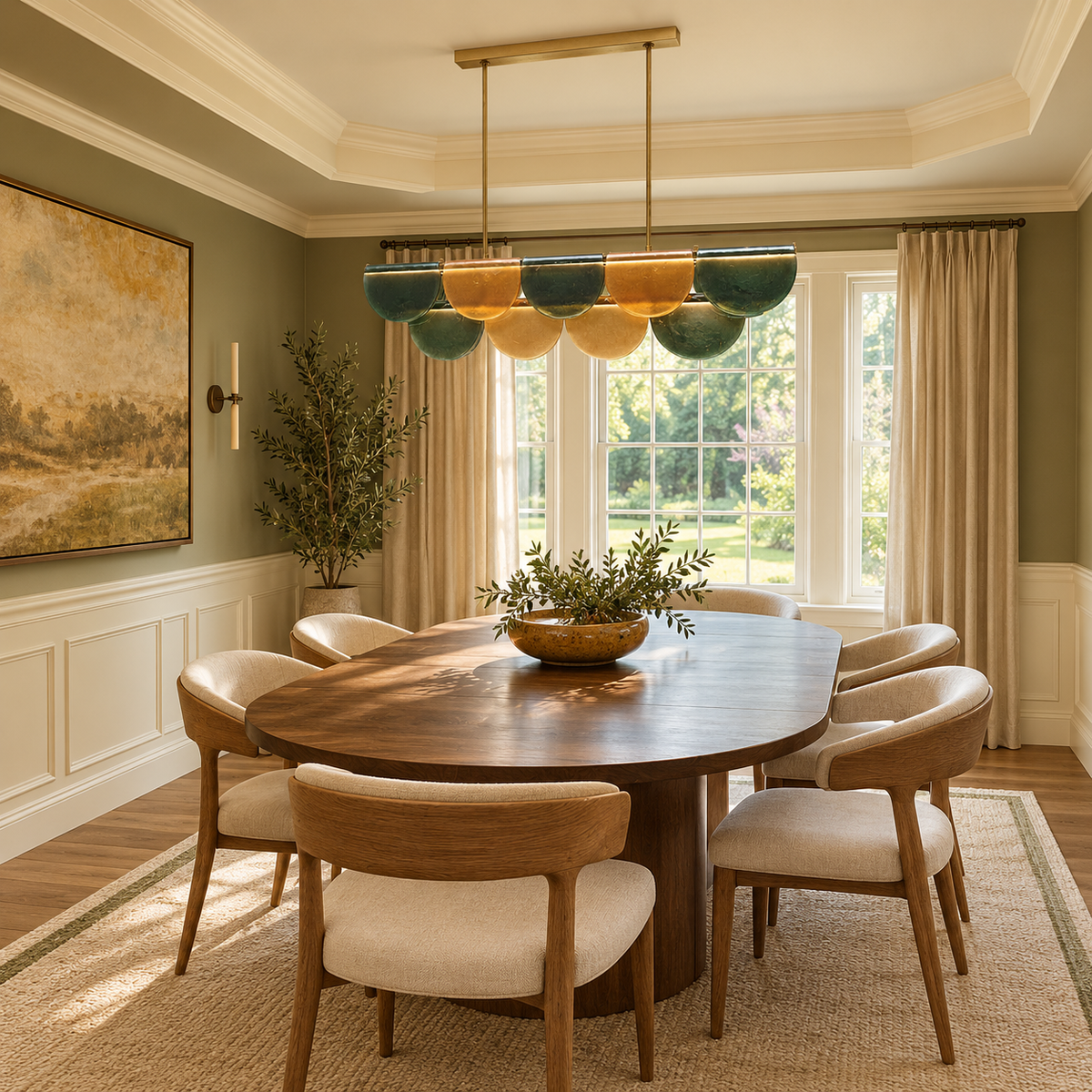 Olive Glass Petal Linear Chandelier Brass | Integrated Led Kitchen Island Adjustable Rod Drop Casalola Lights Luxury