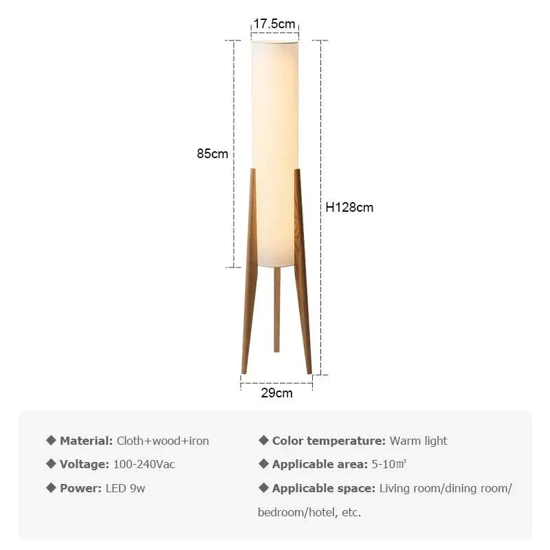 Solid Wood Floor Lamp Fabric Lampshade Modern Bedroom Living Room Decor