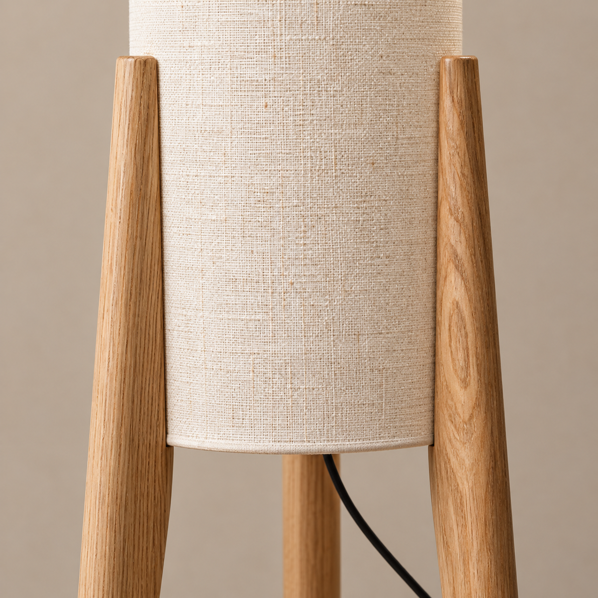 Close view of Piloni linen weave and natural wooden shade supports.