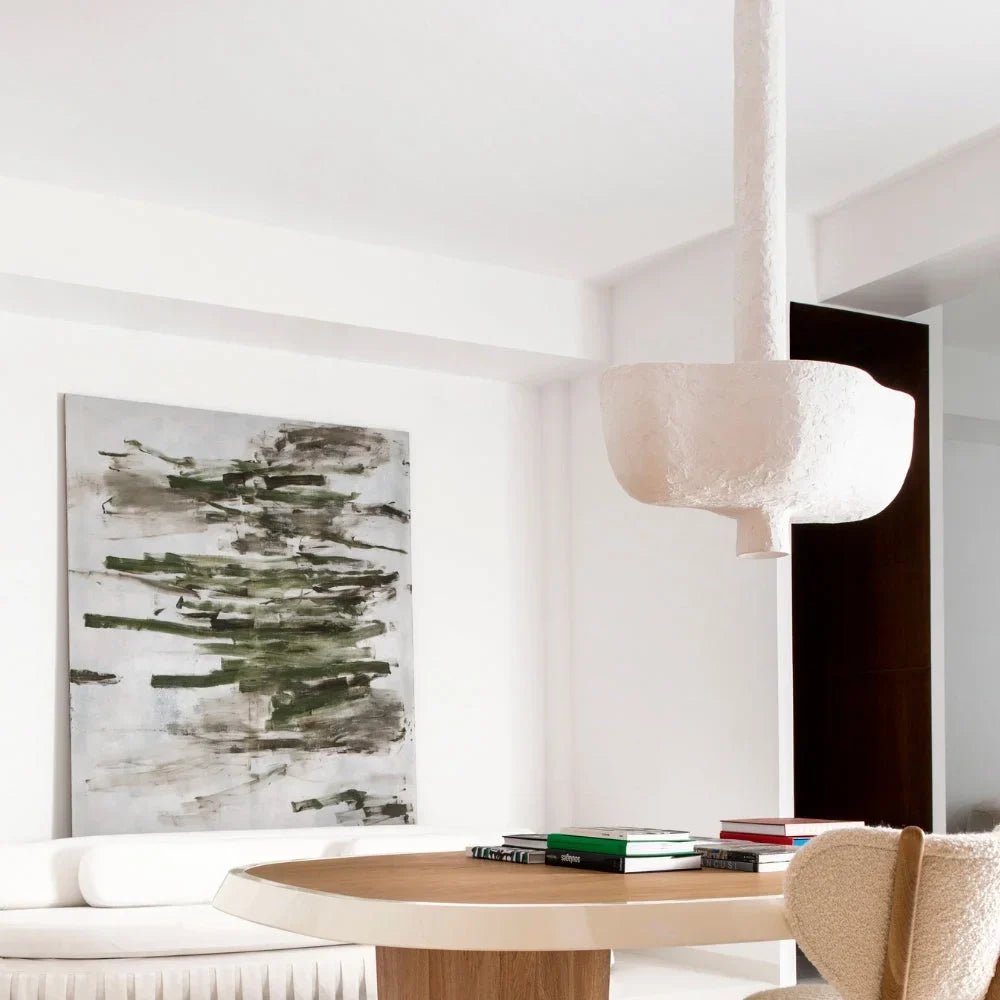 Plaster Ceiling Pendant | Hand-troweled Monolithic Bowl Light Wabi-sabi Minimalist Entry & Gallery Casalolalights