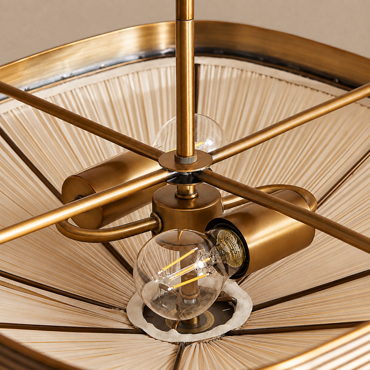 Pleated Fabric Drum Chandelier Aged Brass | Hand Shade Warm Diffused Glow Close to Ceiling Casalola Lights Luxury Lamps