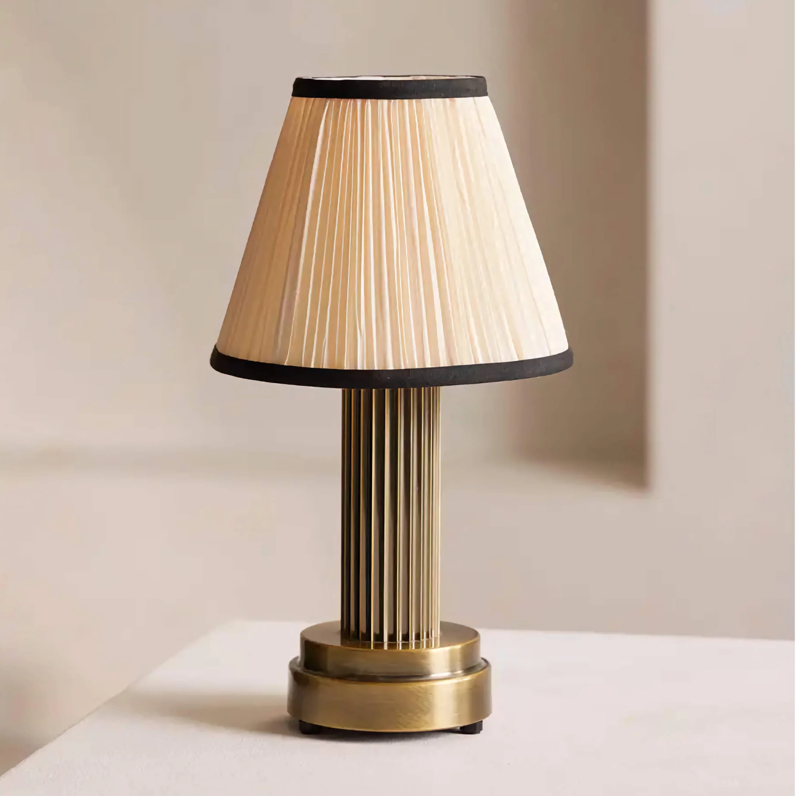 Pleated Fabric Shade Table Lamp | Fluted Copper Base Accent