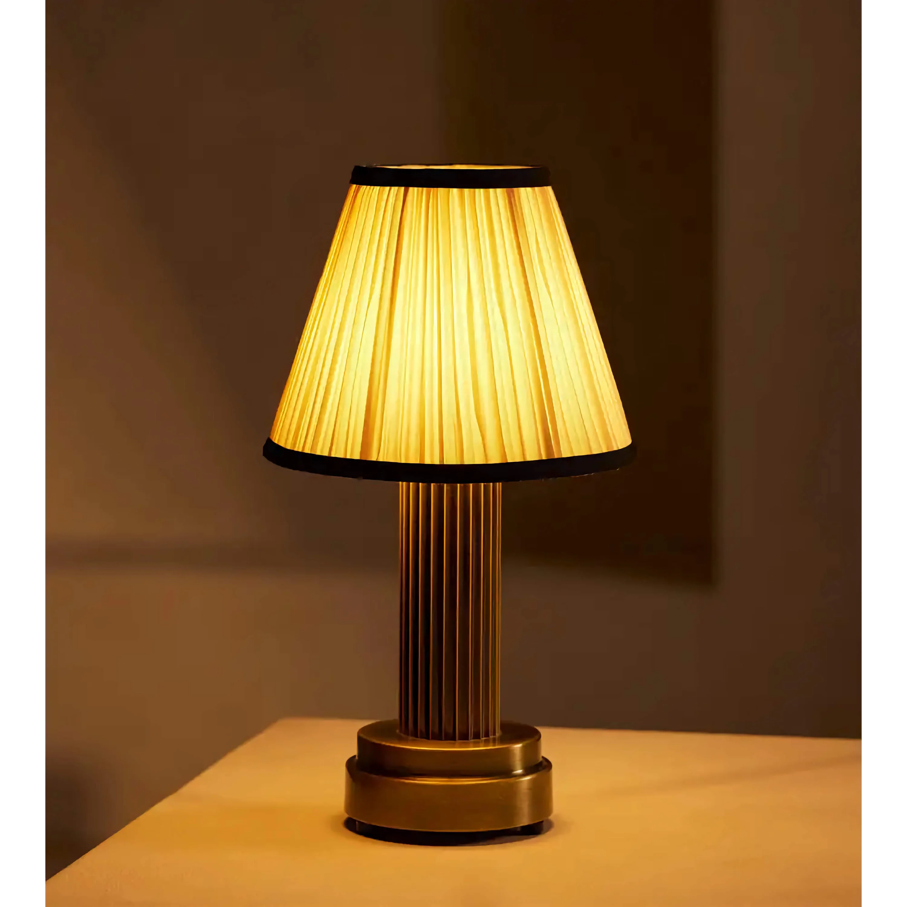 Pleated Fabric Shade Table Lamp | Fluted Copper Base Accent
