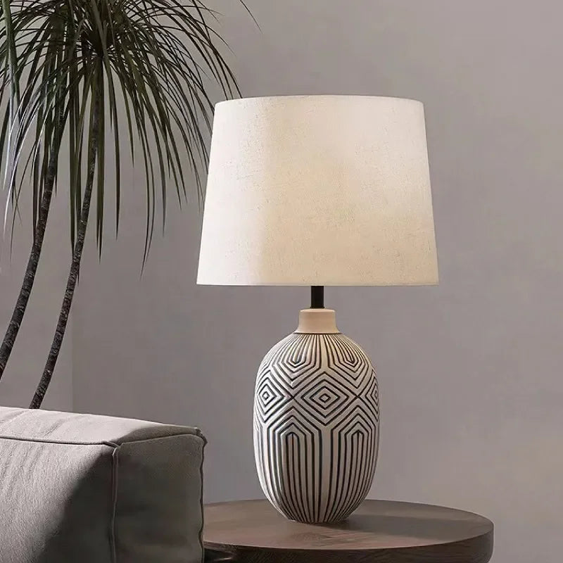Wabi Sabi Ceramic Table Lamp Zebra Minimalist Desk for Bedroom Living Room