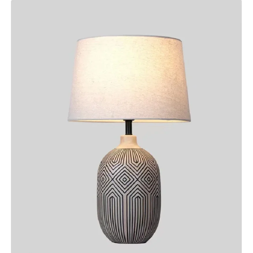 Wabi Sabi Ceramic Table Lamp Zebra Minimalist Desk for Bedroom Living Room
