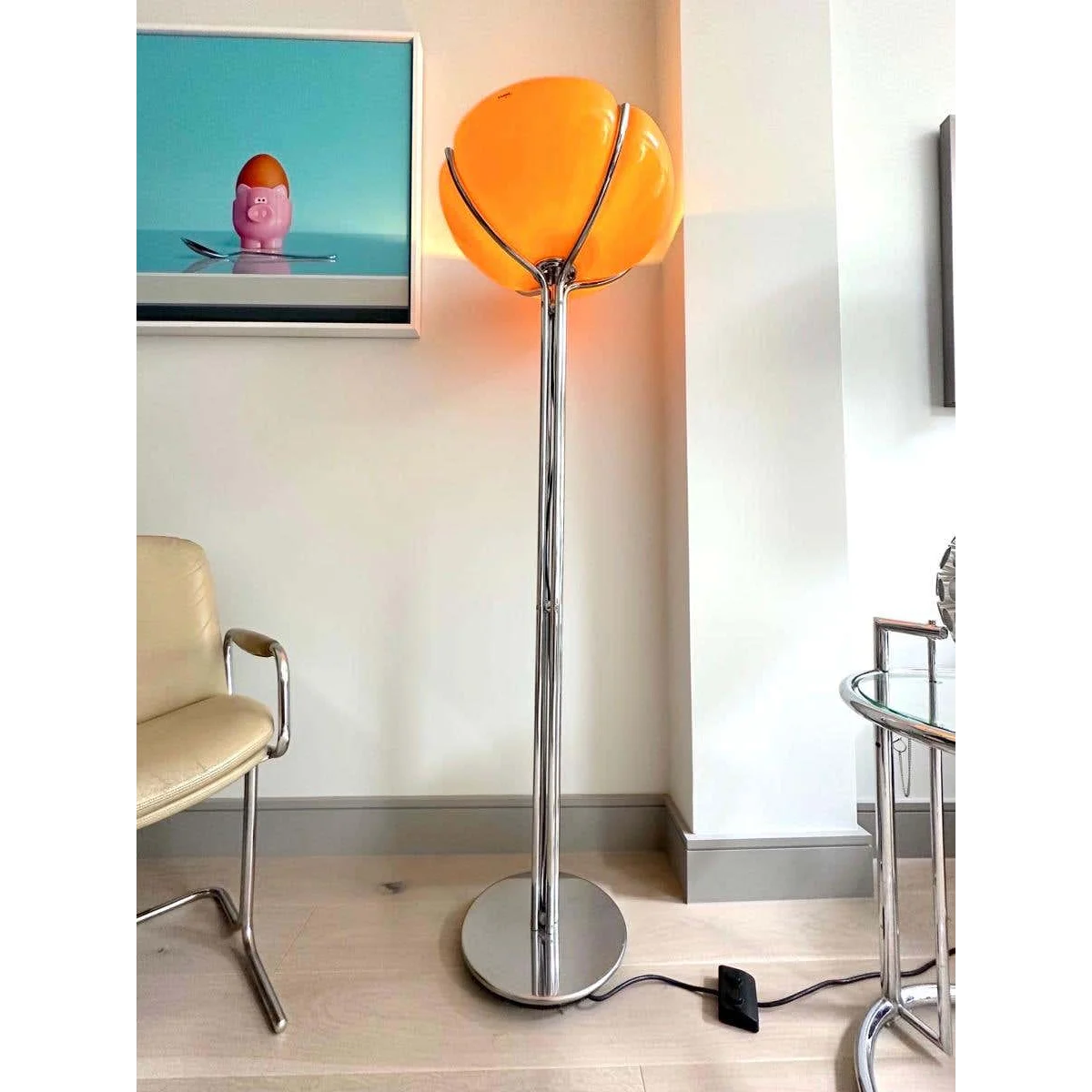 Quadrifoglio Floor Lamp Table Orange Glass Lampshade for Living Room