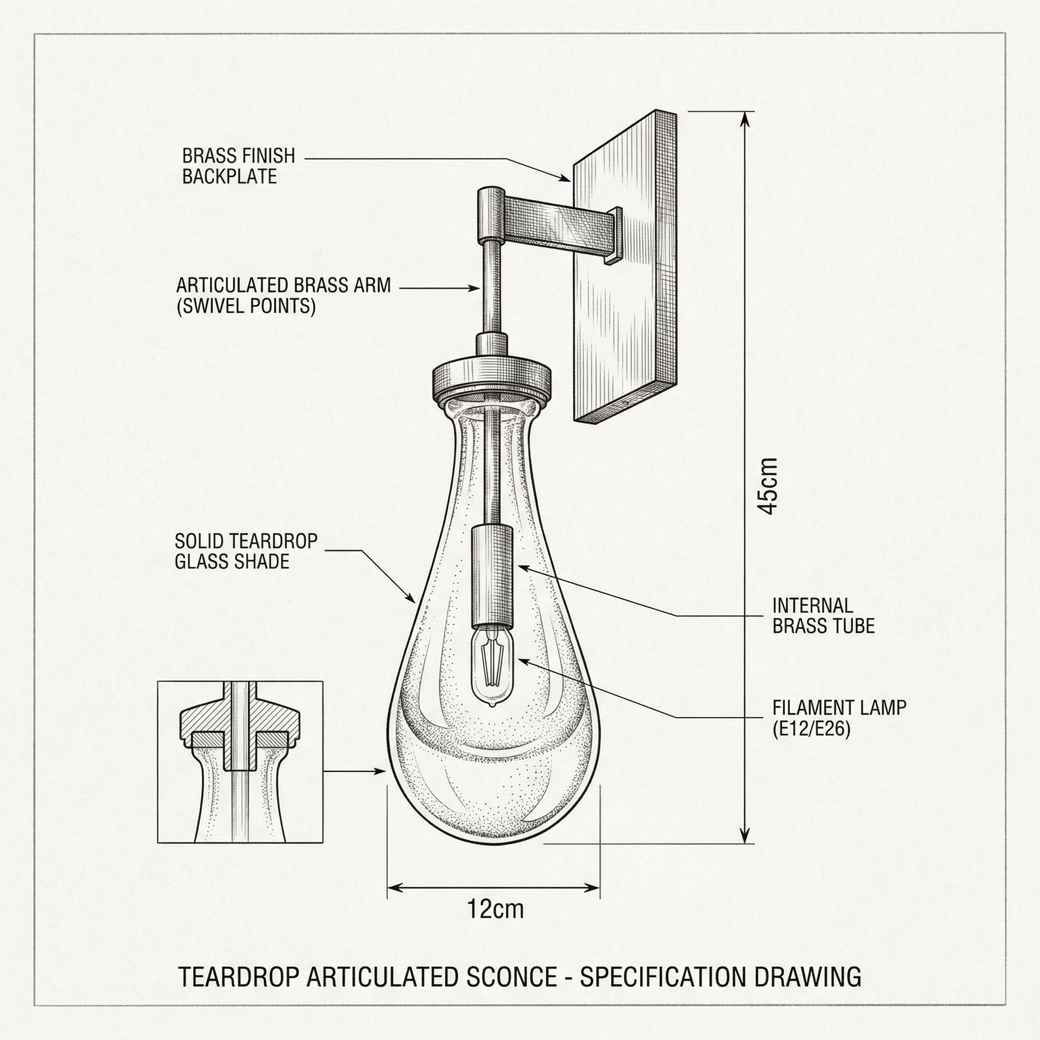 Teardrop Glass Wall Sconce – Brass Modern Sculptural Light Casalolalights Luxury Lamps for Interior Designers