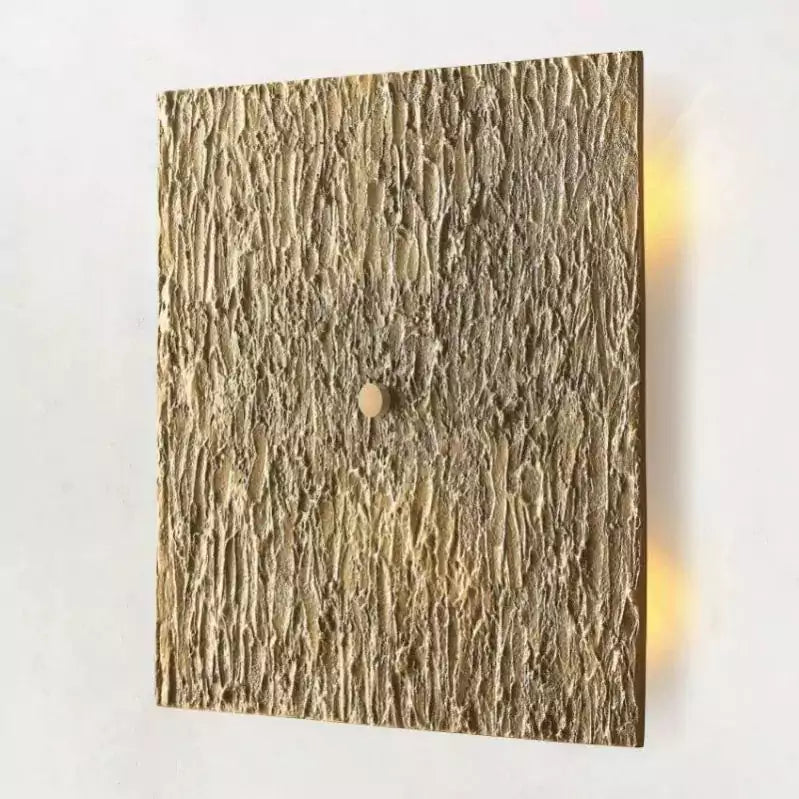 Solid Copper Brutalist Wall Sconce | 30cm Square Cast Panel | Wabi-sabi Bark Texture | Hallway Accent Light | Casalola