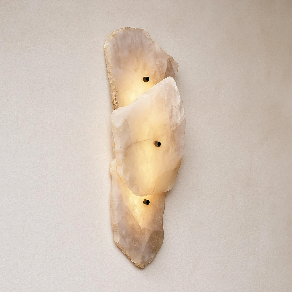 Raw Stone Wall Sconce | Backlit Layered Quartz 58cm Organic Modern Hallway & Spa Casalolalights Luxury Lamps