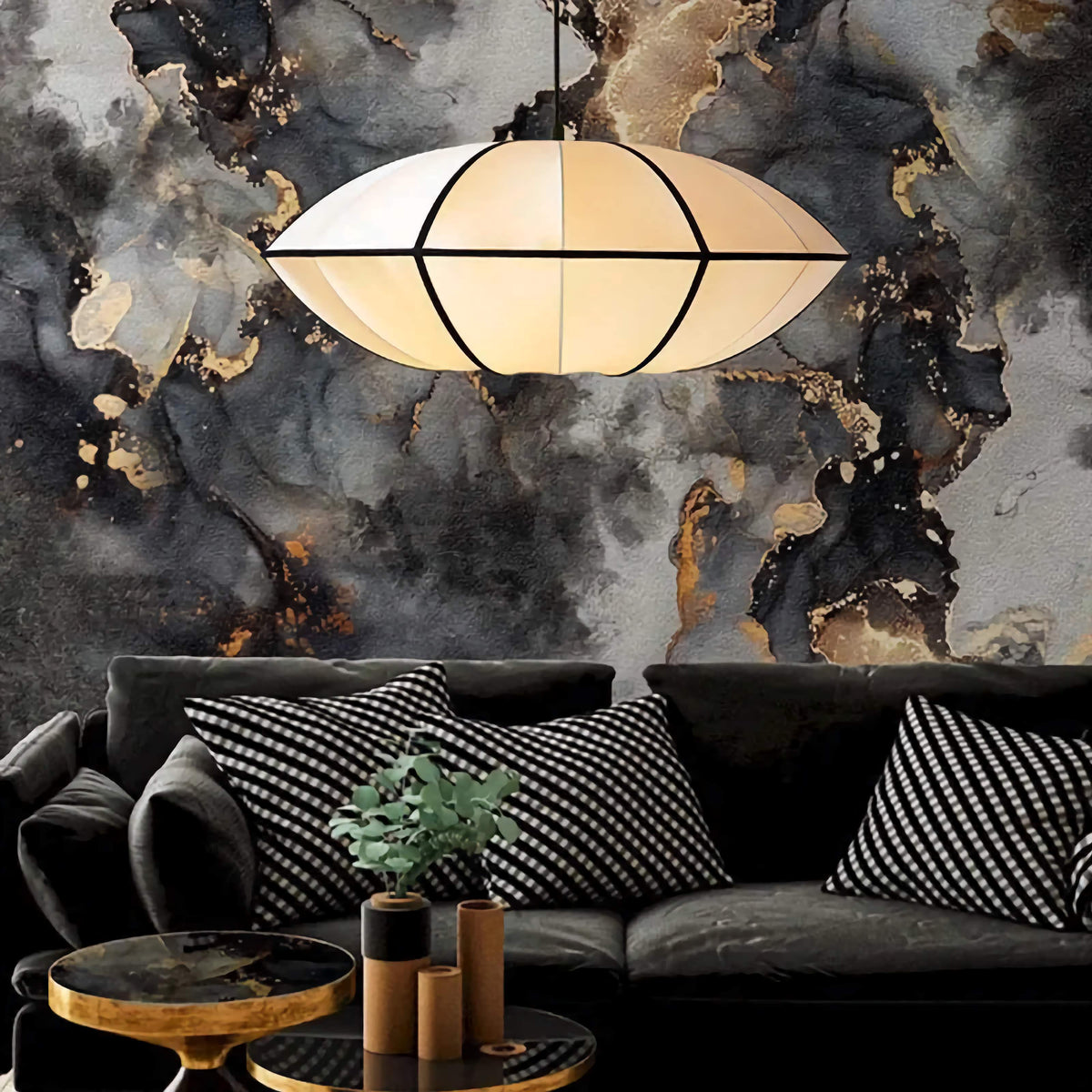 Silk Pendant Light | Tensioned & Iron Lantern Modern Minimalist Dining Room Kitchen Casalolalights Luxury Lamps
