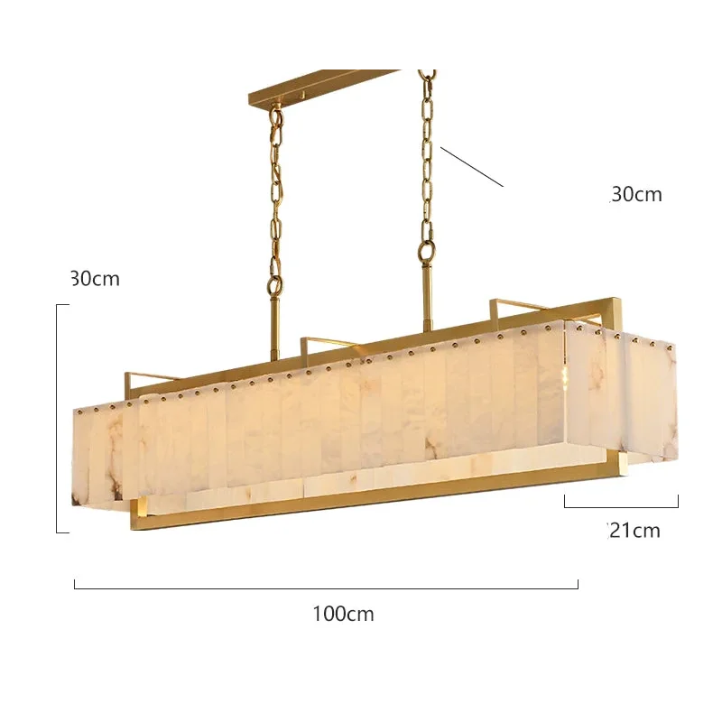 Rectangular Alabaster Island Chandelier | Brushed Brass Kitchen Suspension