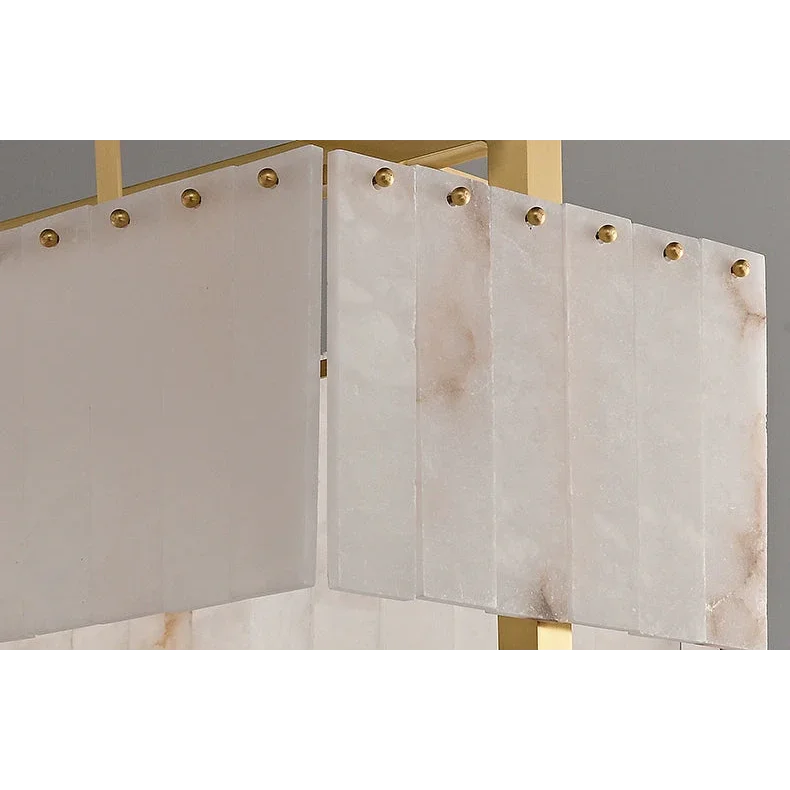 Rectangular Alabaster Island Chandelier | Brushed Brass Kitchen Suspension