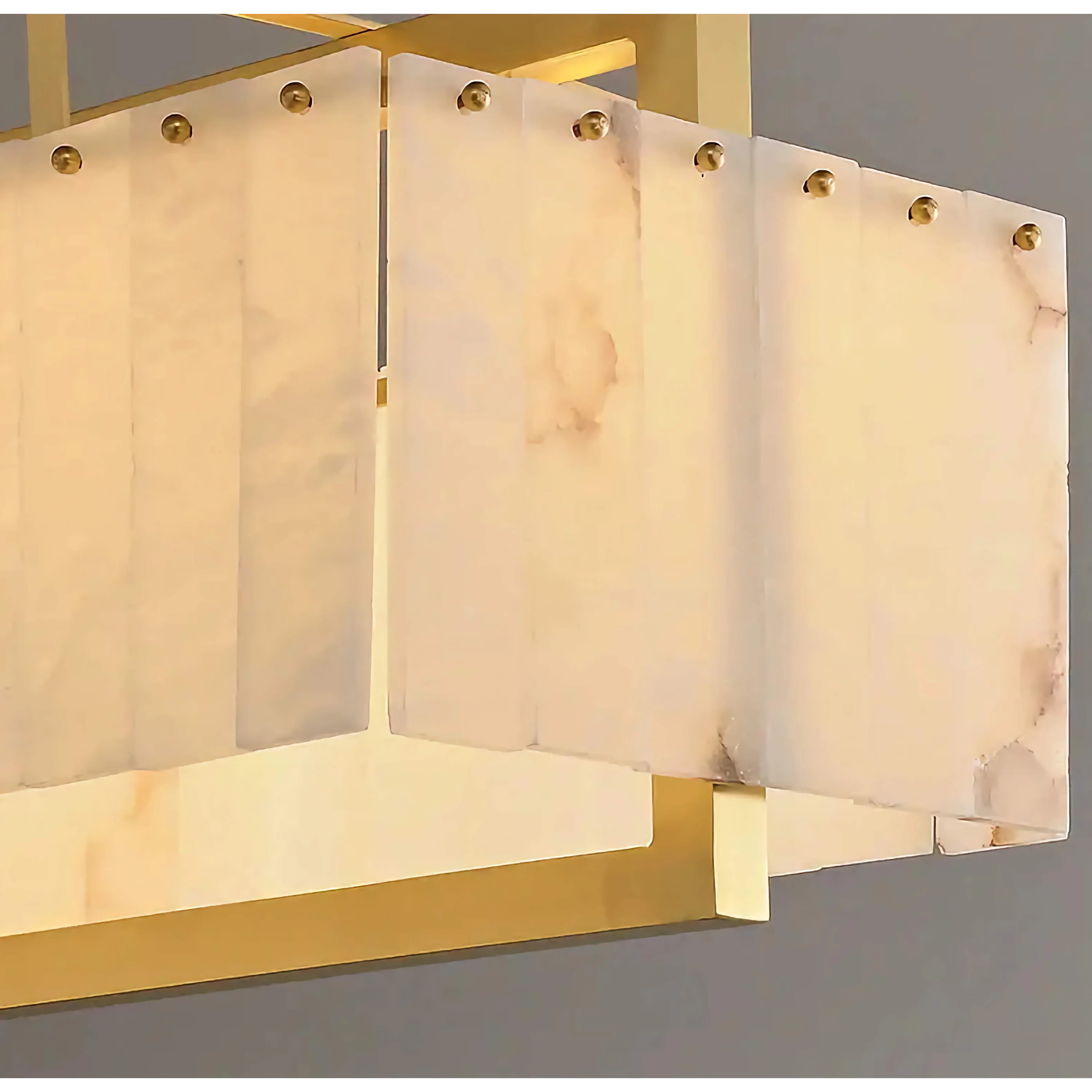 Rectangular Alabaster Island Chandelier | Brushed Brass Kitchen Suspension