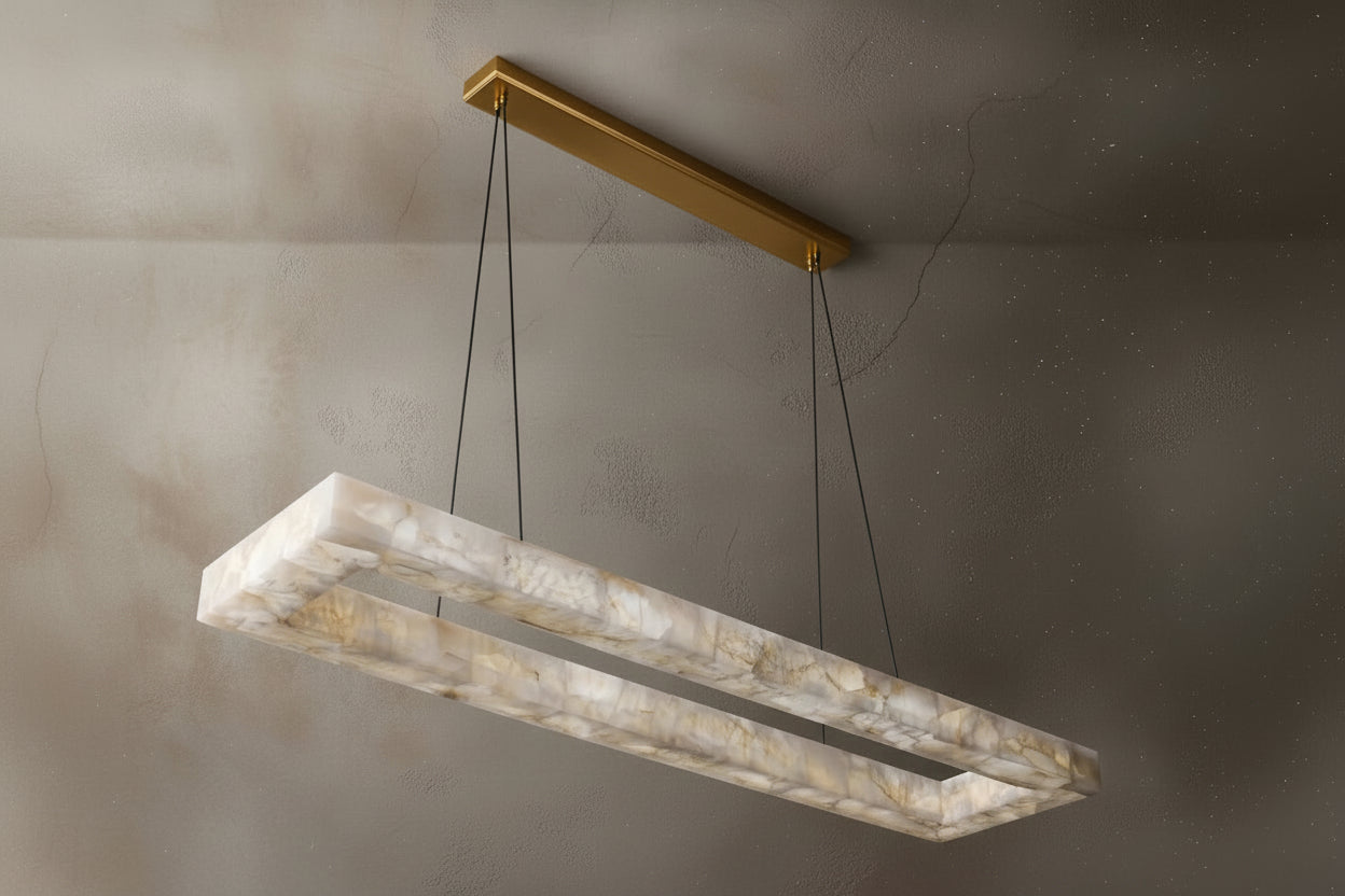 Rectangular Alabaster Chandelier for Dining Room or Kitchen Island | Casalola Lights Casalolalights Luxury Lamps