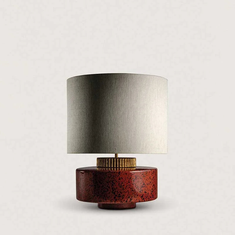 Red Ceramic Table Lamp | Sculptural Designer Lighting with Brass