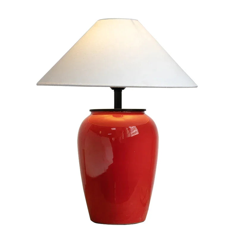 Red Ceramic Table Lamp | Bold Glazed Stoneware with Fabric Shade Living Room Foyer & Bedroom Casalolalights Luxury