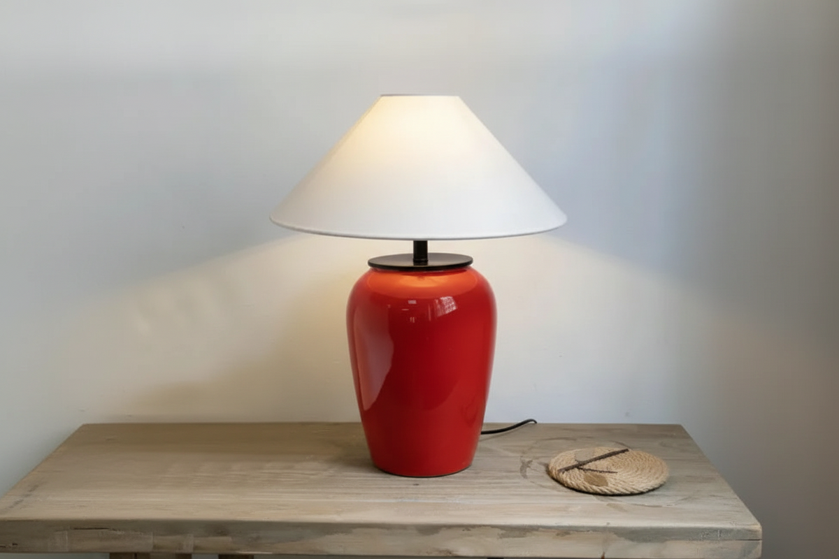 Red Ceramic Table Lamp | Bold Glazed Stoneware with Fabric Shade Living Room Foyer & Bedroom Casalolalights Luxury