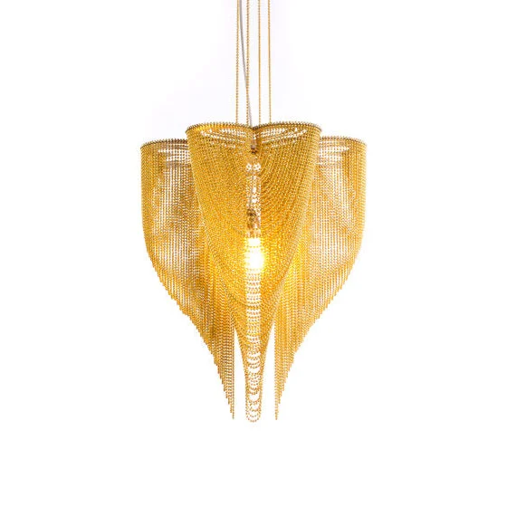 Luxury Clover Mesh Chandelier – Modern Lighting with Elegant Metal Drapes for High-end Interiors