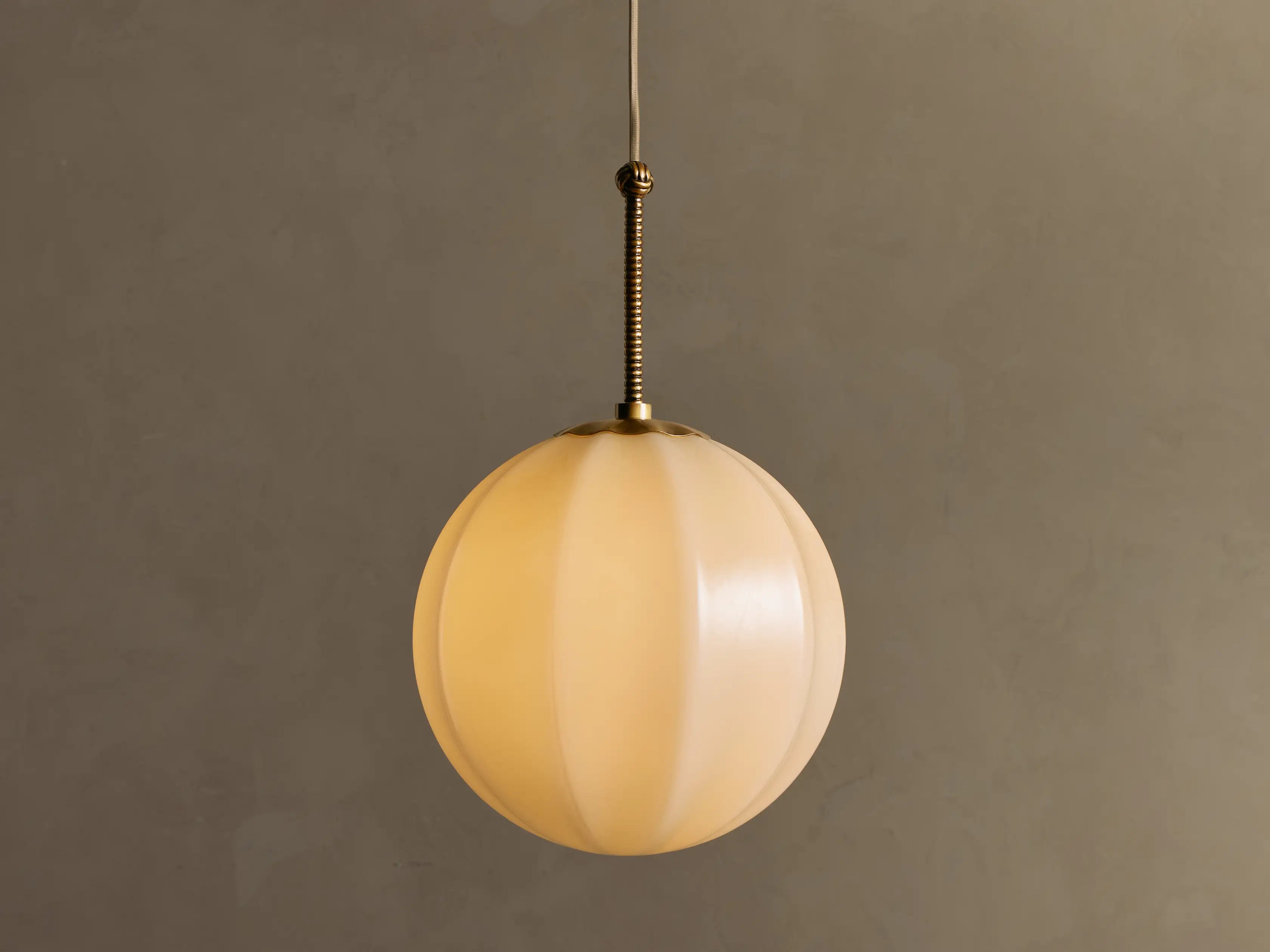 Glass Globe Pendant Light for Kitchen Island | 12 Inch Ribbed Cream Opal Solid Brass Art Deco Casalolalights Luxury