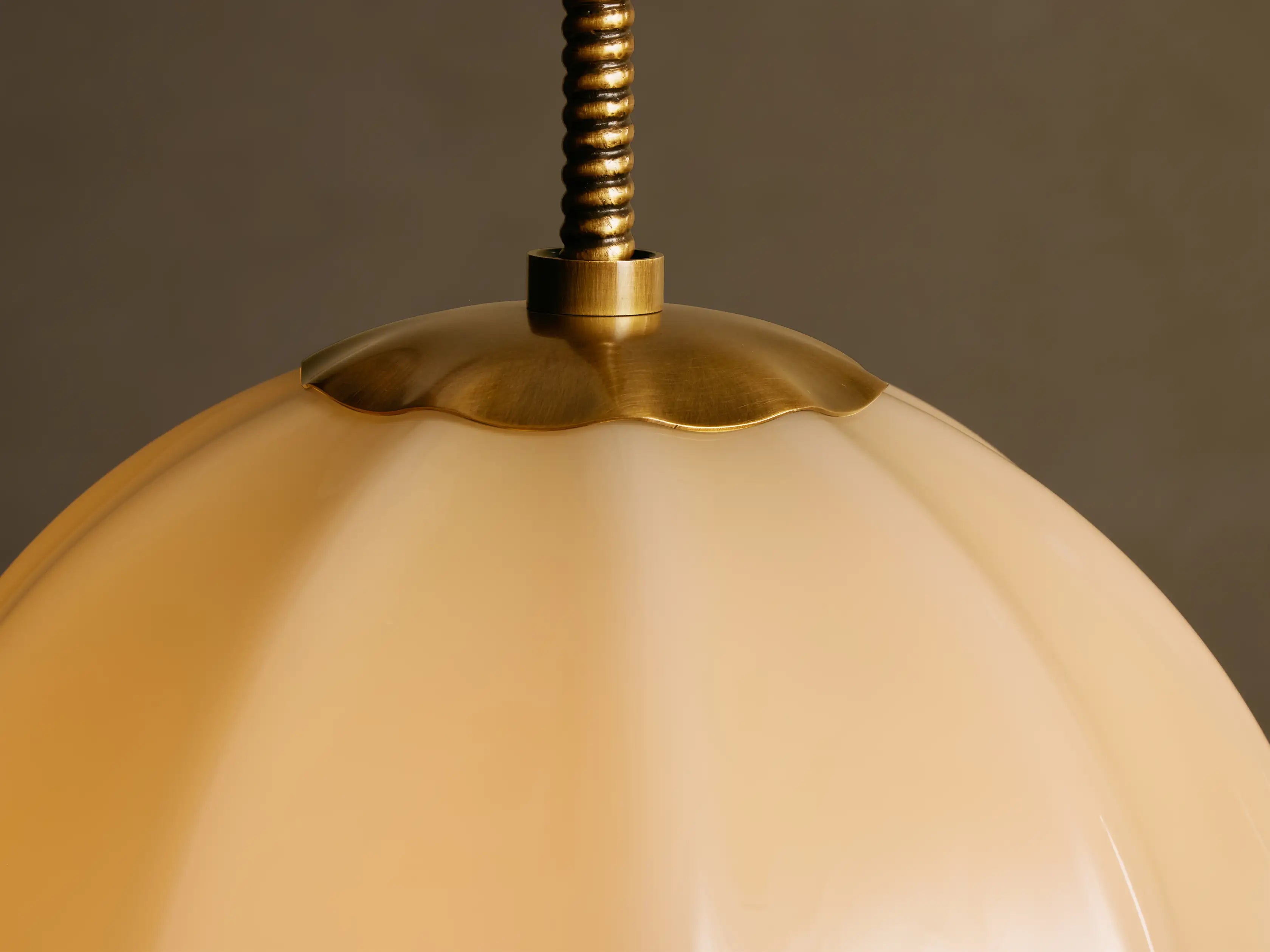 Glass Globe Pendant Light for Kitchen Island | 12 Inch Ribbed Cream Opal Solid Brass Art Deco Casalolalights Luxury