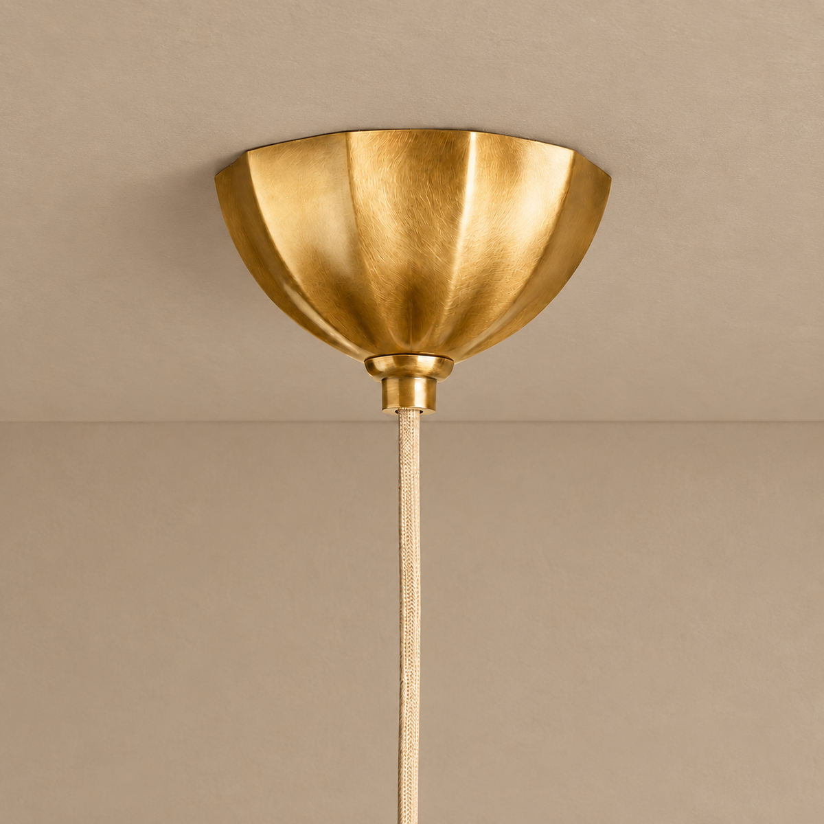 Ribbed Cream Glass Globe Pendant Brass | Extra Long Cord Drop for a Stairwell or Double Height Void Casalola Lights
