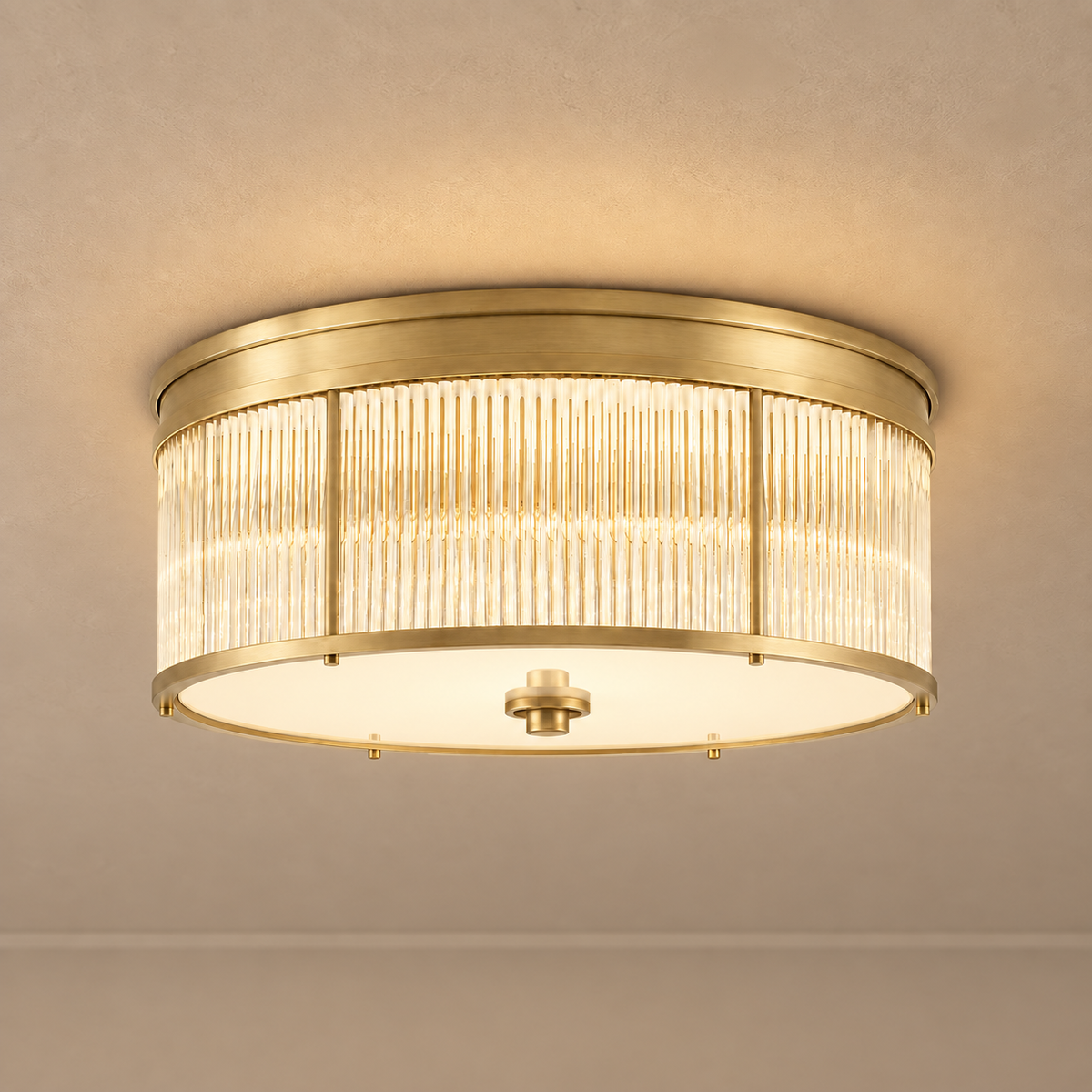 Fluted Glass Drum Flush Mount for Low Ceiling Brass | Art Deco Light Dimmable Option Casalola Lights Luxury Lamps