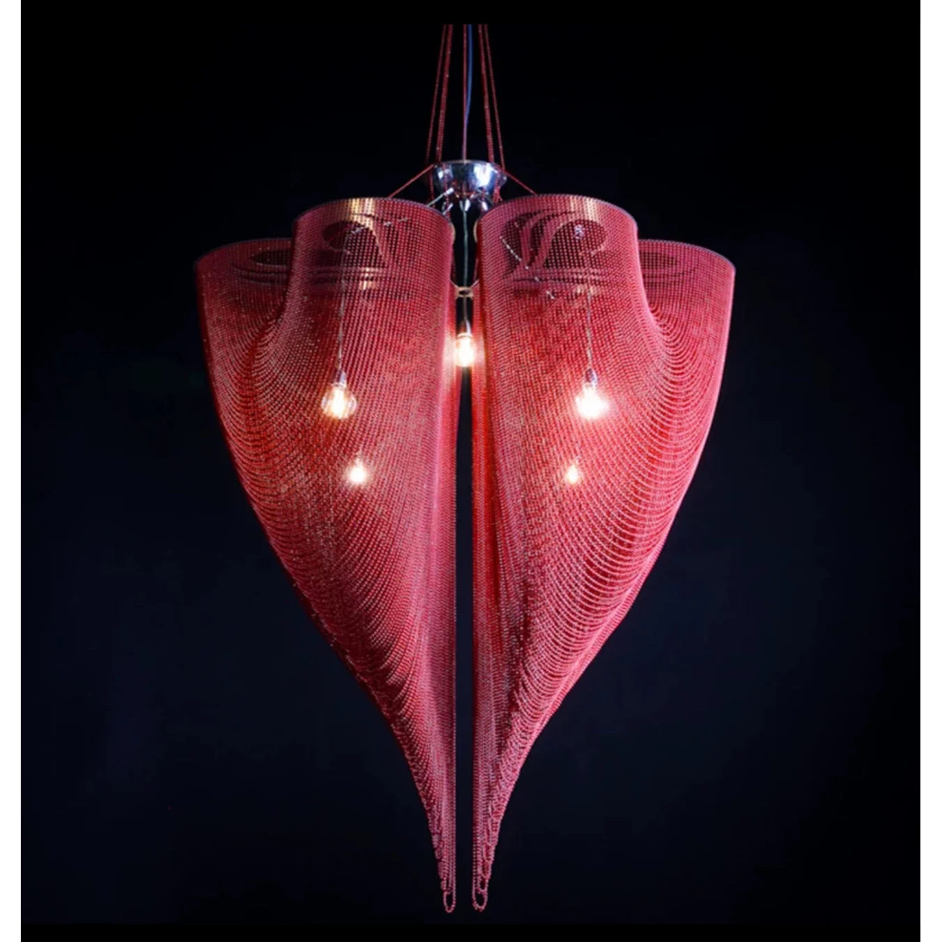 Patinated Brass Chain Mesh Foyer Chandelier | Modern Led Dimmable Lighting Handcrafted