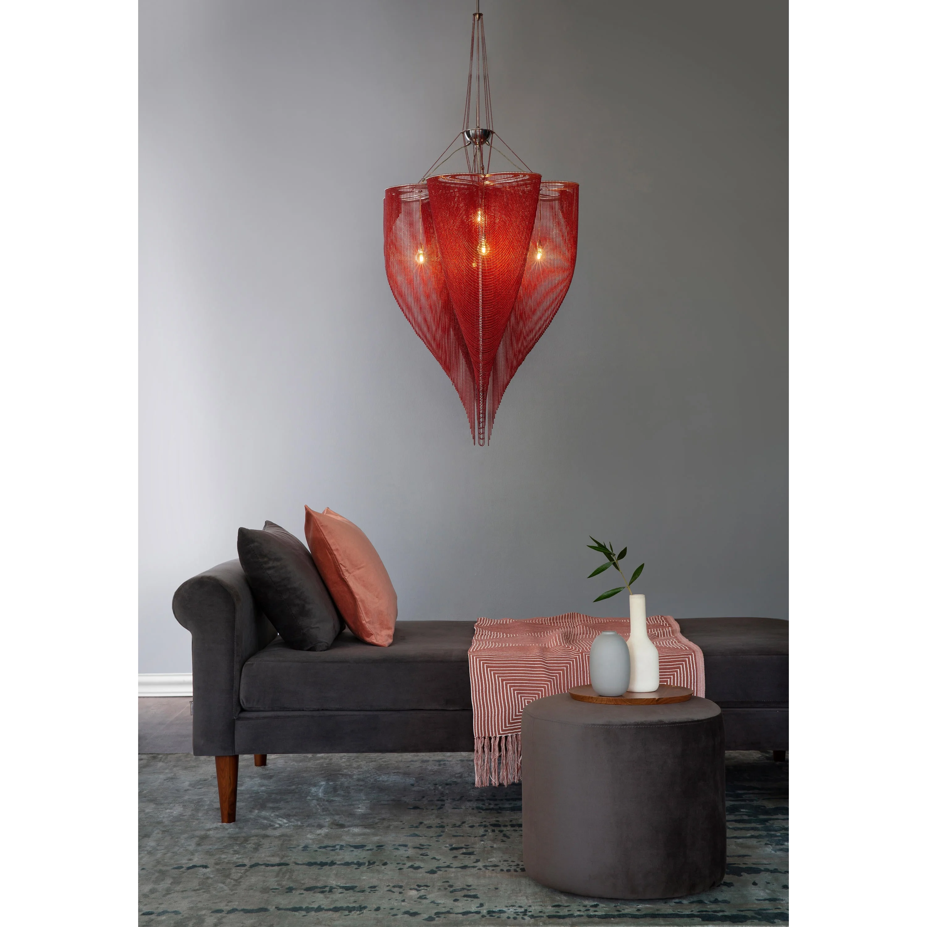 Patinated Brass Chain Mesh Foyer Chandelier | Modern Led Dimmable Lighting Handcrafted