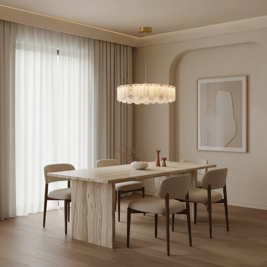 Round Alabaster & Brass Ring Chandelier | 45cm to 100cm Stone-panel Halo Modern Minimalist Casalolalights Luxury Lamps